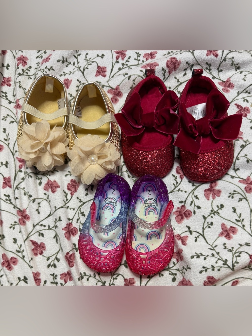 Baby Girl Shoe Lot Gold, Red and Ping and Purple Jelly Shoes